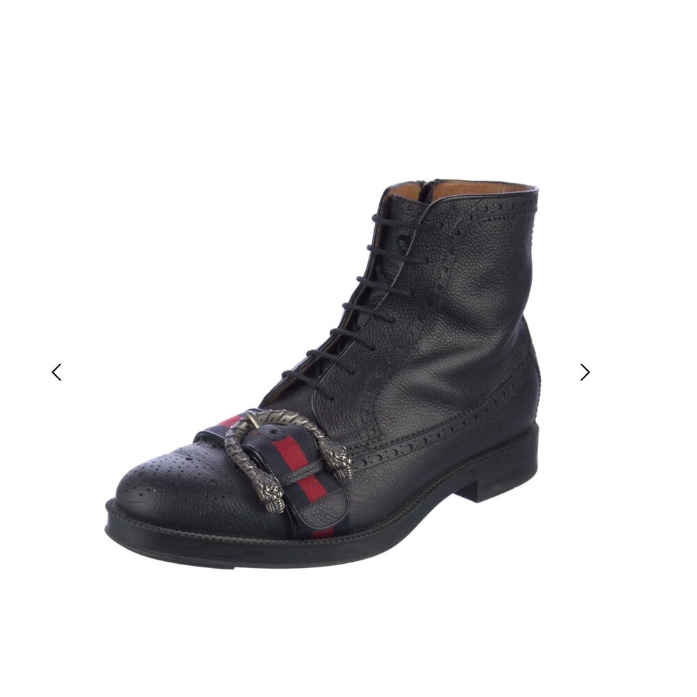 Authentic Gucci Men's Dionysus Horsebit Leather Lace-Up Brogue Combat Boots 7.5